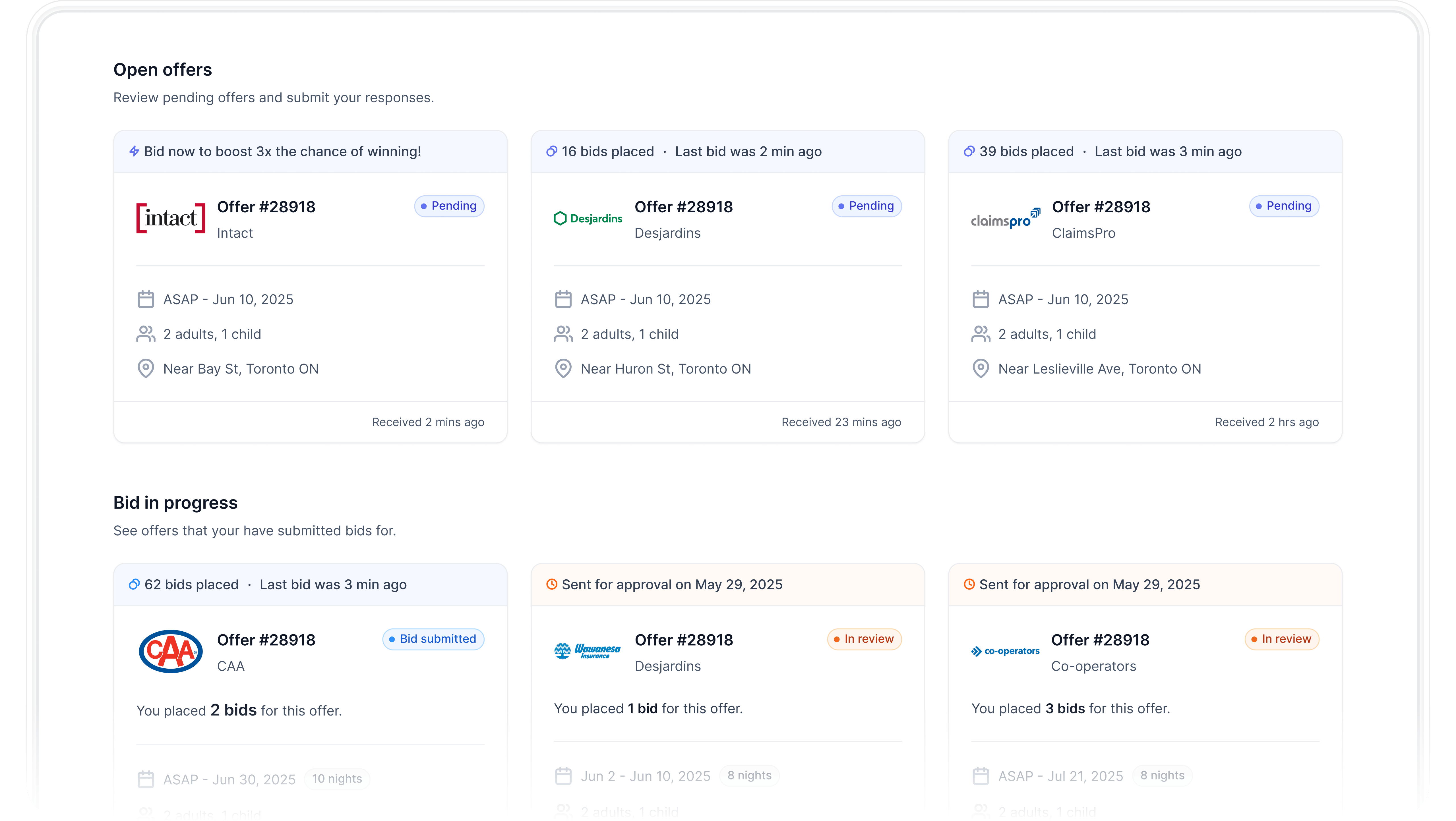 Open offers, Review pending offers and submit your responses.